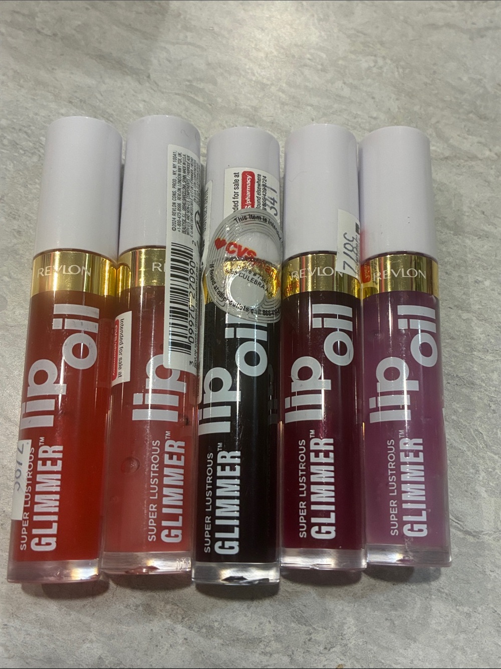 Revlon Super Lustrous Glimmer Lip Oil Set — Red, Orange, Plum, Berry, Pink